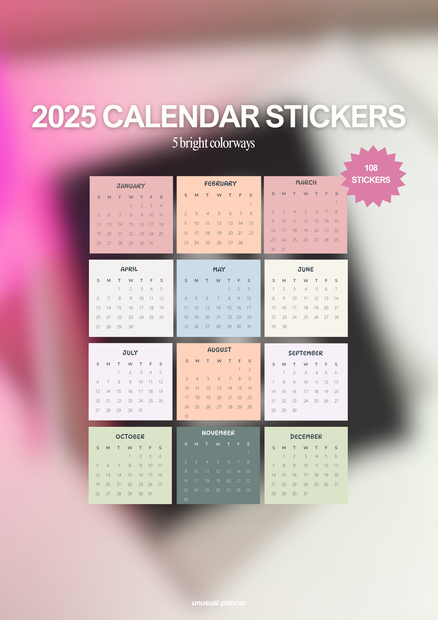 2025 Mini Calendar Stickers
